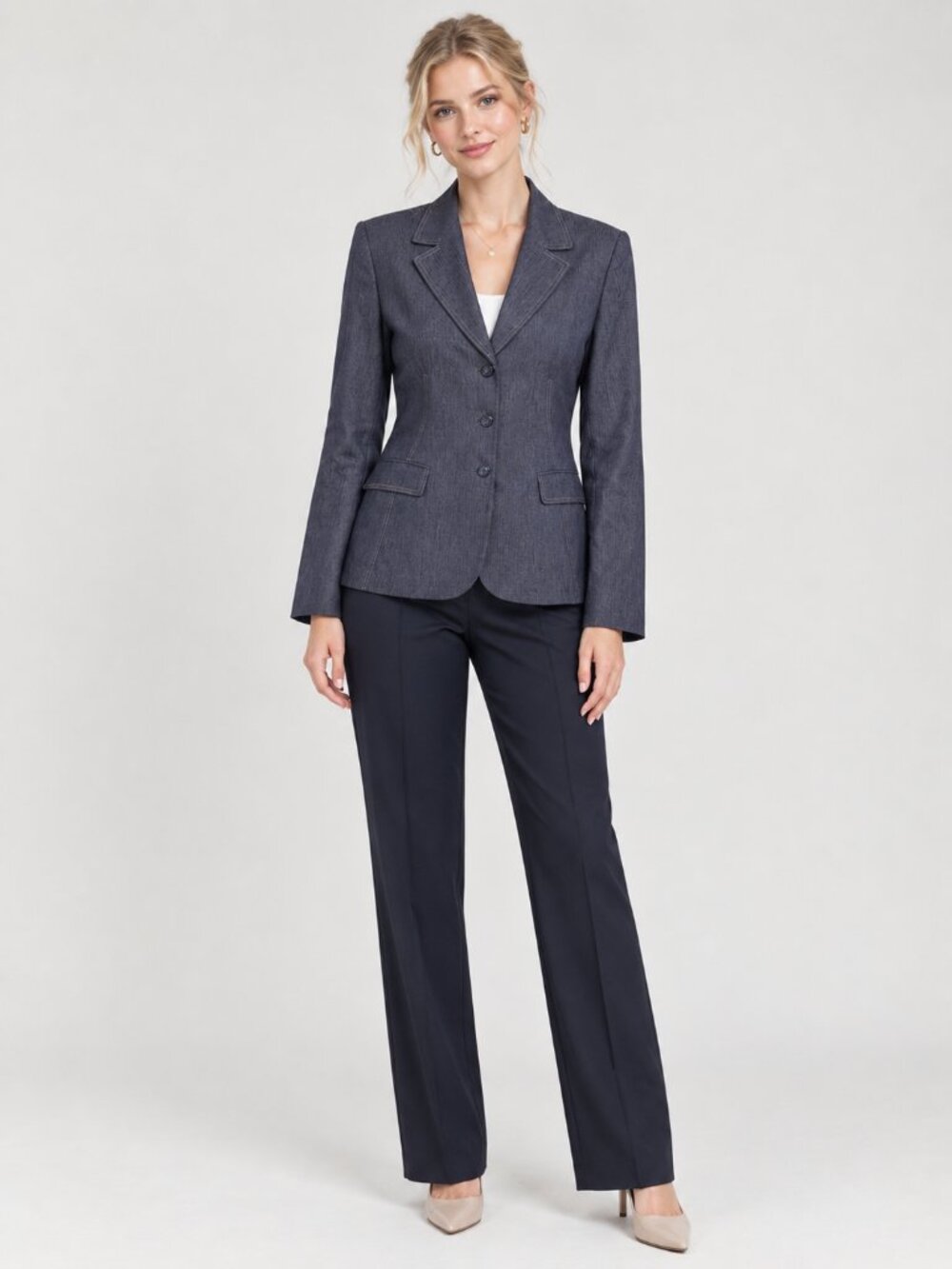2/$30 TAHARI Arthur S. Levine Topstitched Blazer Jacket Slate Navy 14 #A4286